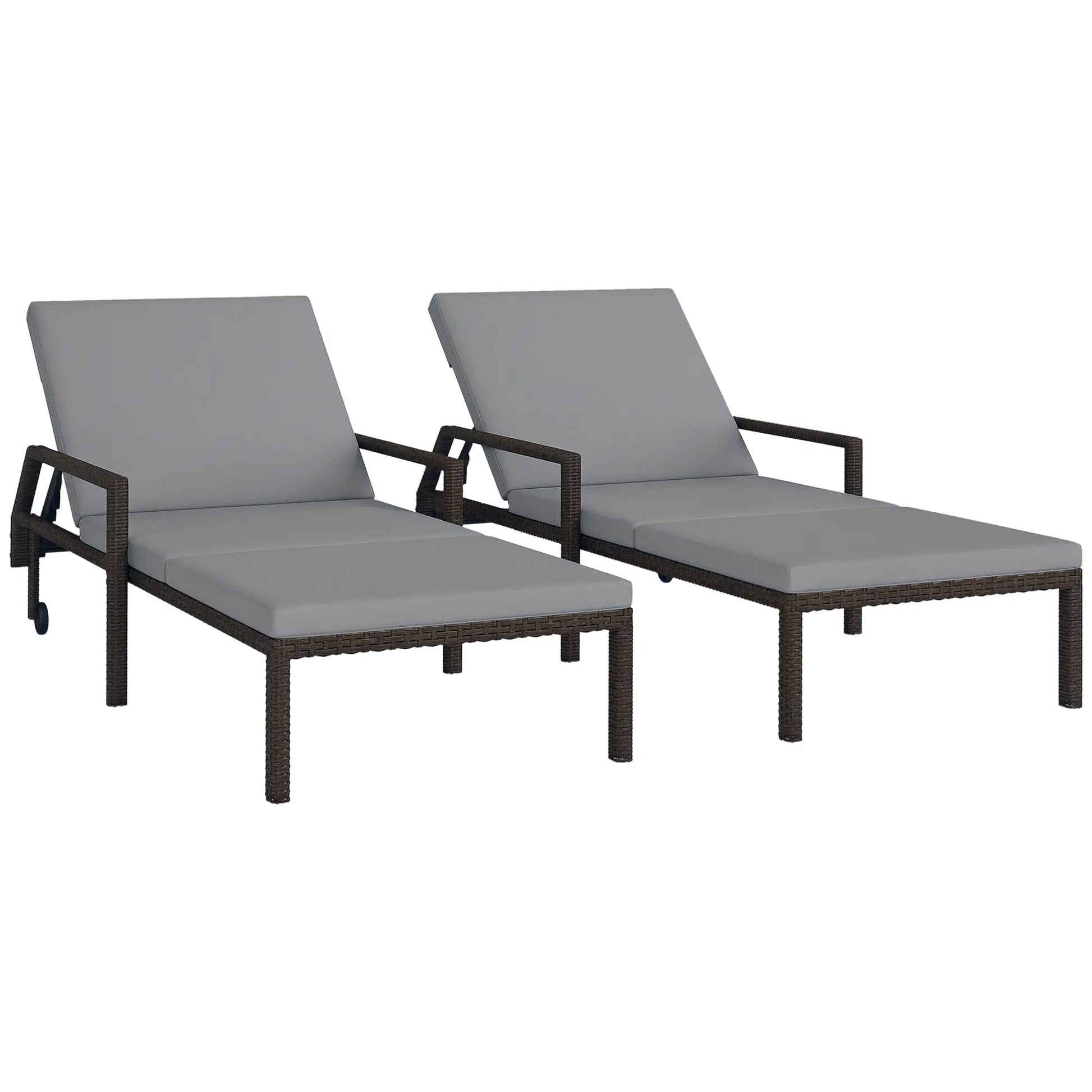 2 Piece Wicker Chaise Lounger, PE Rattan Outdoor Chair, Adjustable Backrest, 2 Wheels, Grey Chaise Loungers at Gallery Canada