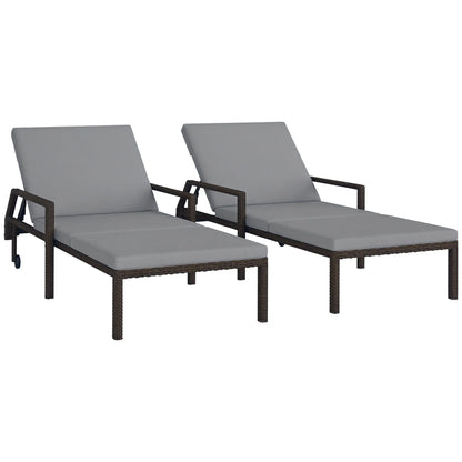 2 Piece Wicker Chaise Lounger, PE Rattan Outdoor Chair, Adjustable Backrest, 2 Wheels, Grey Chaise Loungers at Gallery Canada