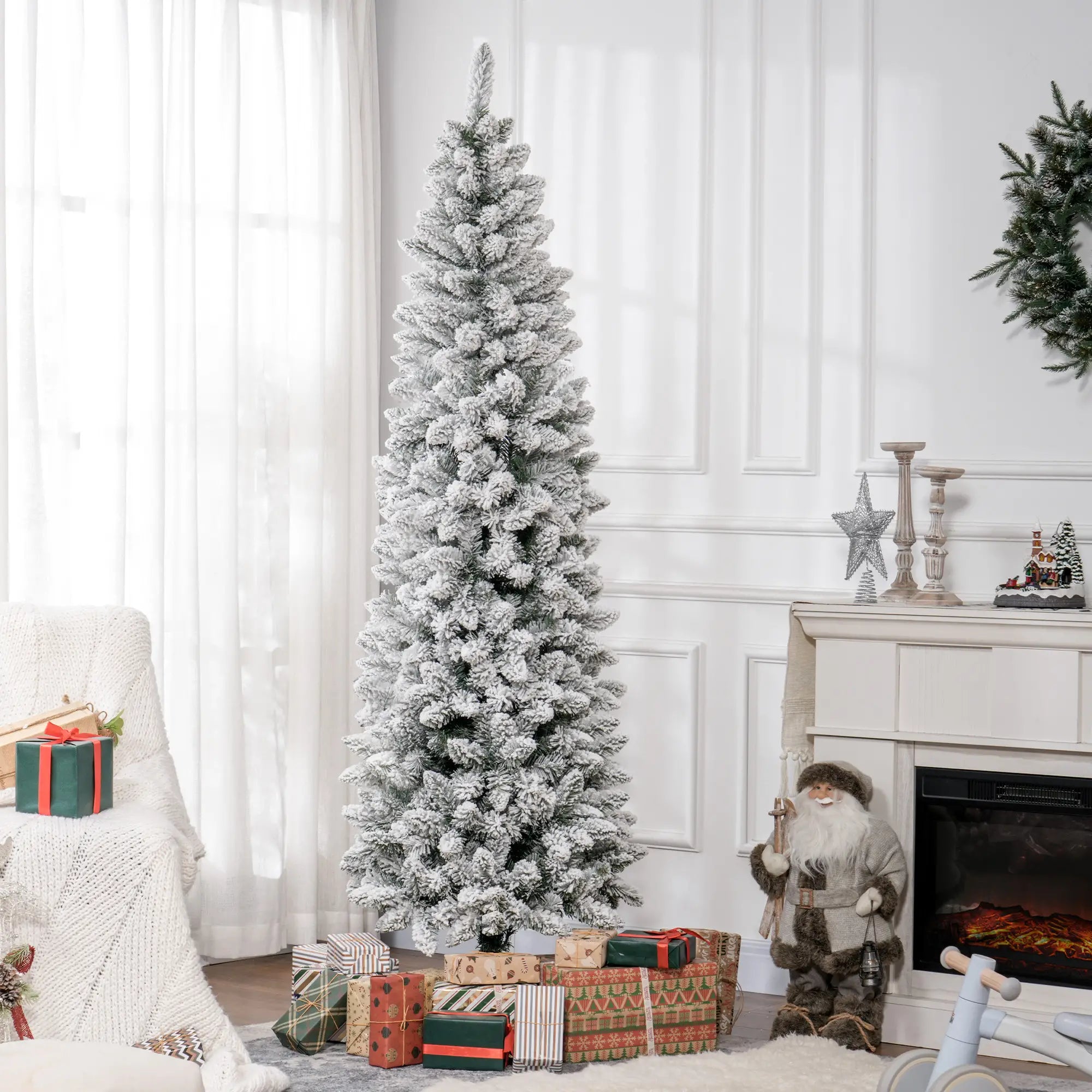 7ft Pencil Christmas Tree, Flocked, 687 Branch Tips, Metal Base Pencil Christmas Trees at Gallery Canada