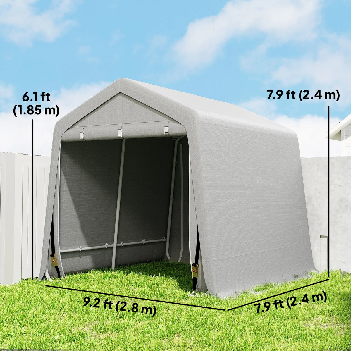9.2' x 7.9' Garden Storage Tent, Metal Frame, Double Zipper Doors, Light Grey Portable Shed at Gallery Canada