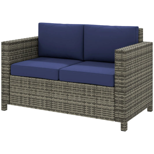 Wicker Outdoor Sofa, All Weather Patio Loveseat With Cushions, Dark Blue Patio Furniture Sets Mixed Grey Rattan, Dark Blue Cushion at Gallery Canada