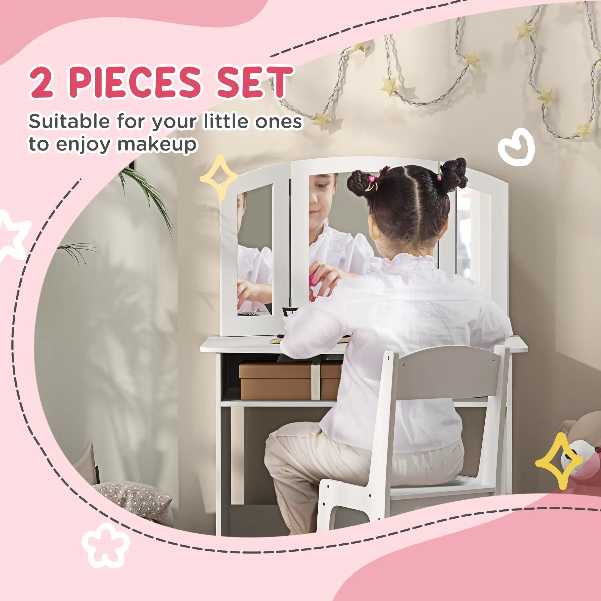 Kids Vanity Set, Tri-Folding Mirror, Stool, Storage Shelf Toy Vanity at Gallery Canada