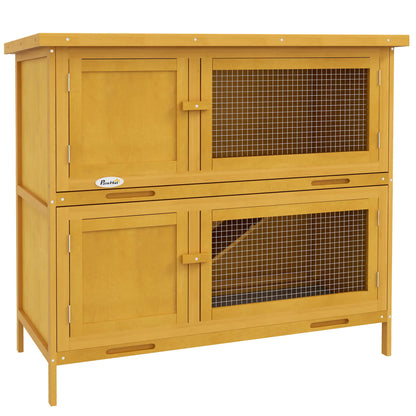 Wood Rabbit Hutch, 2 Large Main House, Ramp, Trays, Yellow Rabbit Hutch at Gallery Canada