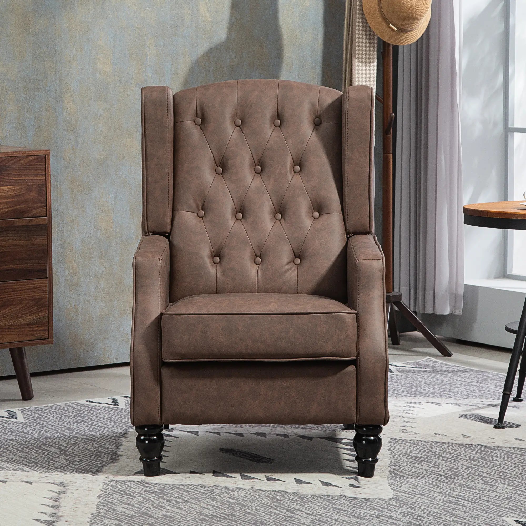 Faux Leather Armchair, Modern Accent Chair, Thick Padding, Brown Accent Chairs at Gallery Canada