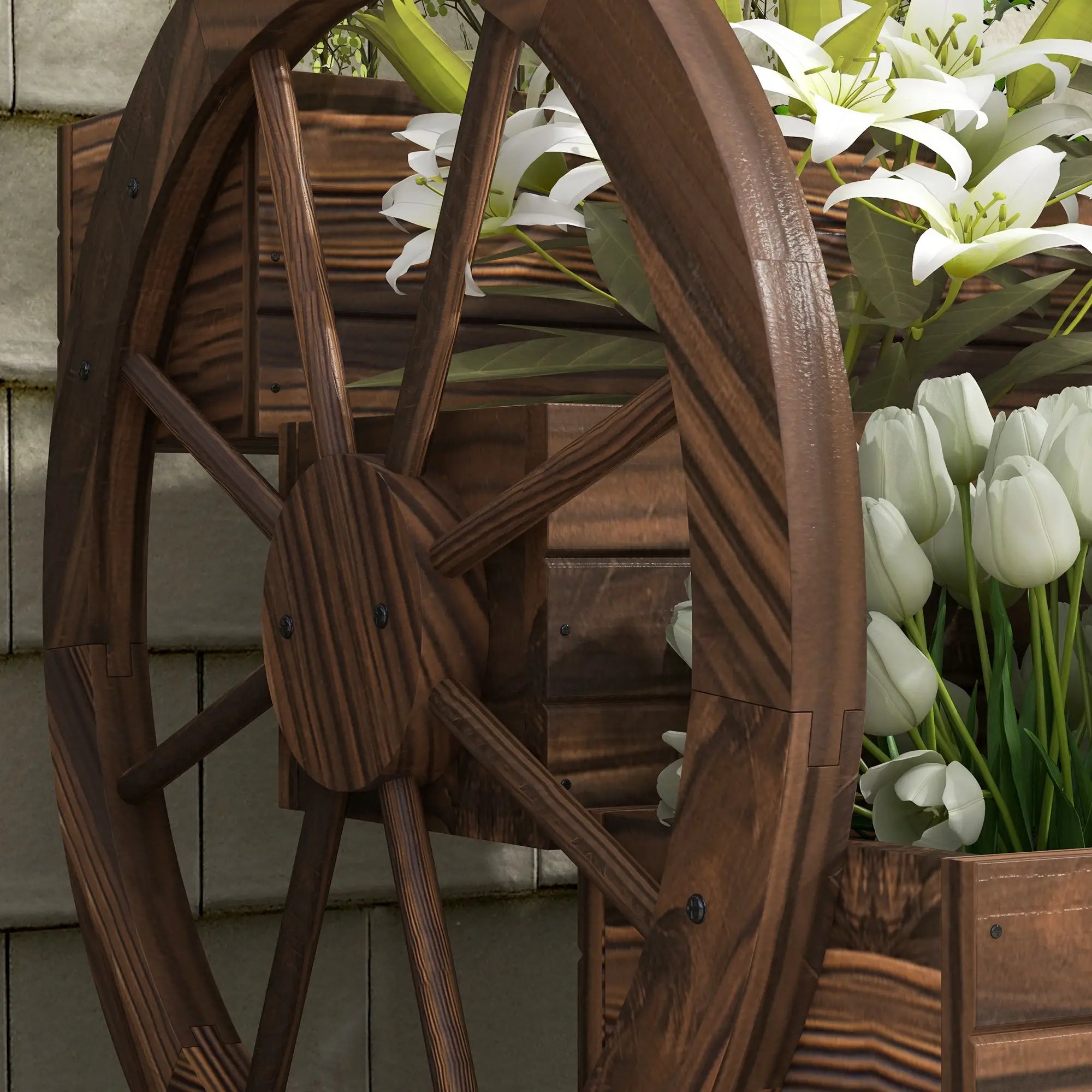 Wooden Wagon Planter Box, 3-Tier Raised Garden Bed, 24
