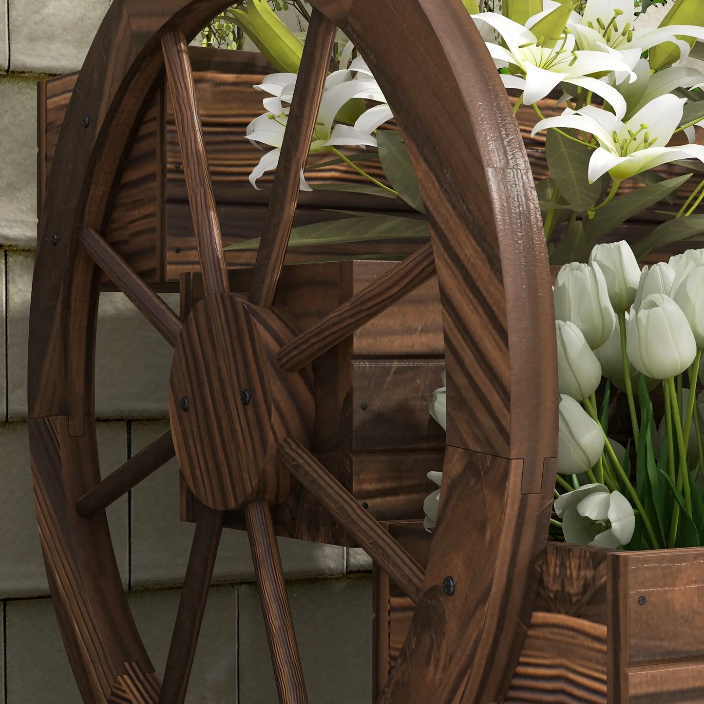 Wooden Wagon Planter Box, 3-Tier Raised Garden Bed, 24" x 24" x 22", Carbonized Wooden Planter Boxes at Gallery Canada