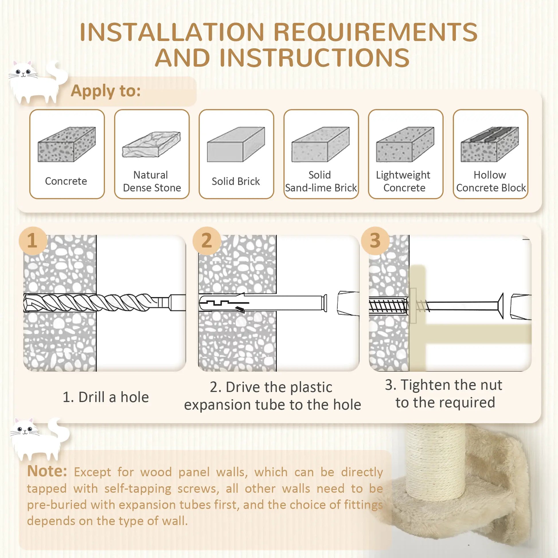 3 Pcs Cat Wall Climber, Scratching Post, Ladder, Perches, Beige Cat Climbing Wall at Gallery Canada