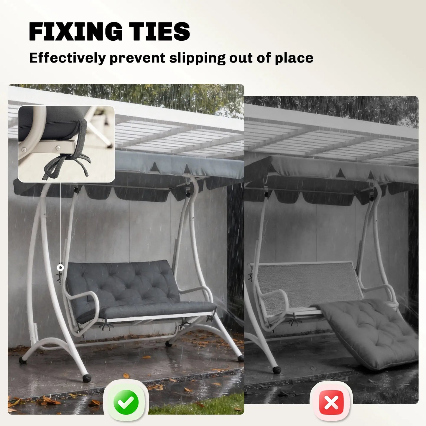 Porch Swing Cushion, Garden Bench Cushion with Backrest, Non-Slip, 39.4" x 38.6", Dark Grey Patio Chair Cushions at Gallery Canada