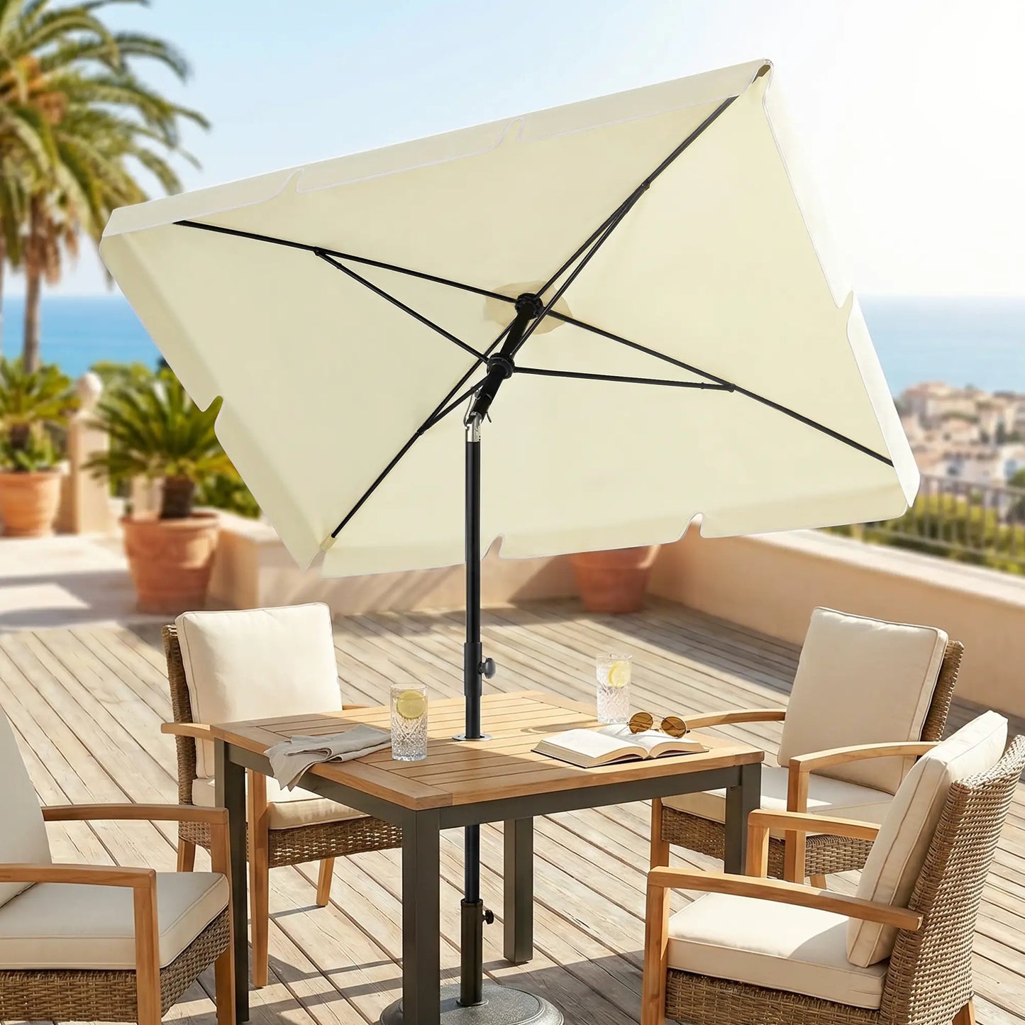 6.5x4ft Rectangle Aluminum Tilt Patio Umbrella, Cream White Sun Umbrellas at Gallery Canada