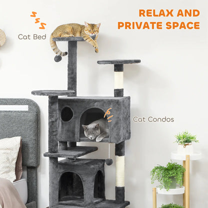 63" Cat Tree, Multi-Level Cat Tower, Scratching Posts, Dark Grey