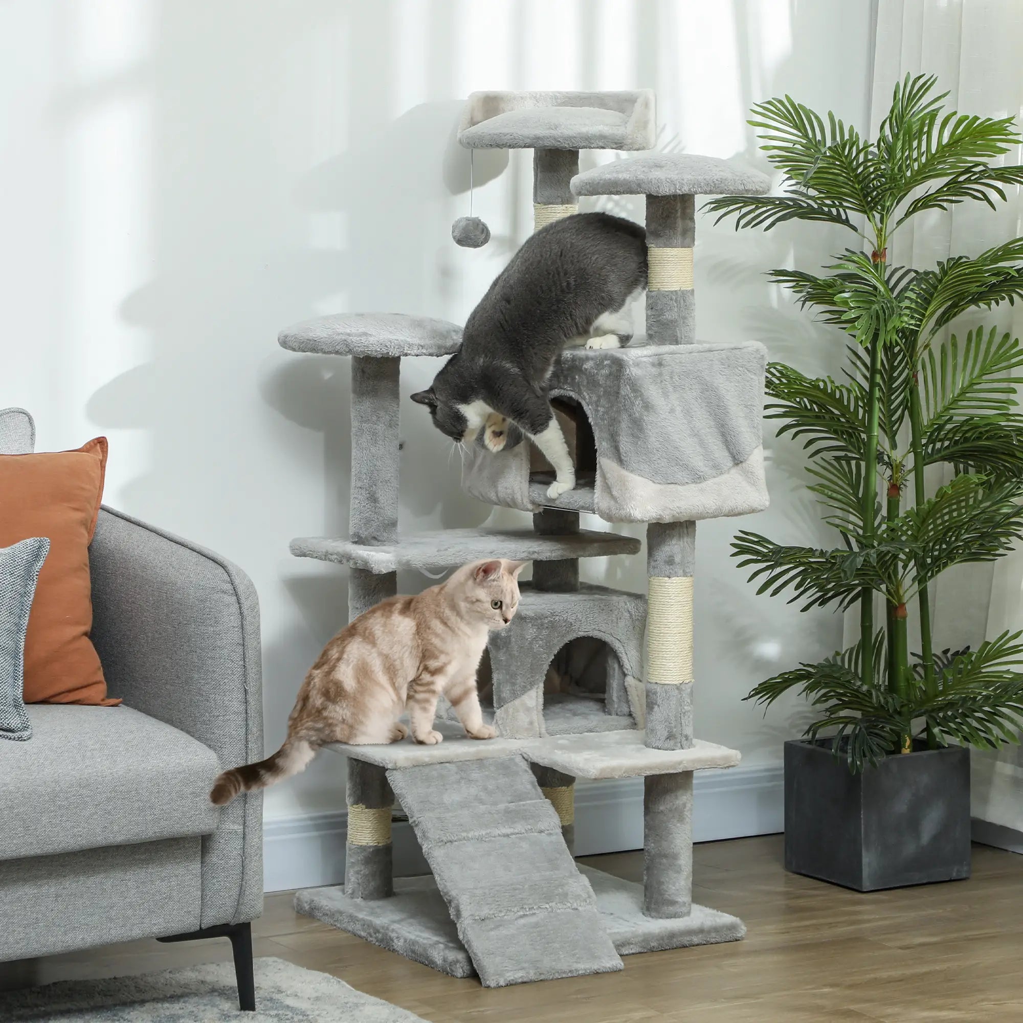 53 Cat Tree Scratching Post, Multi-Level Play House, Grey Cat Trees at Gallery Canada