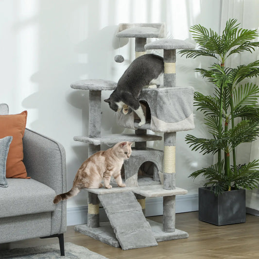53 Cat Tree Scratching Post, Multi-Level Play House, Grey Cat Trees White and Grey at Gallery Canada