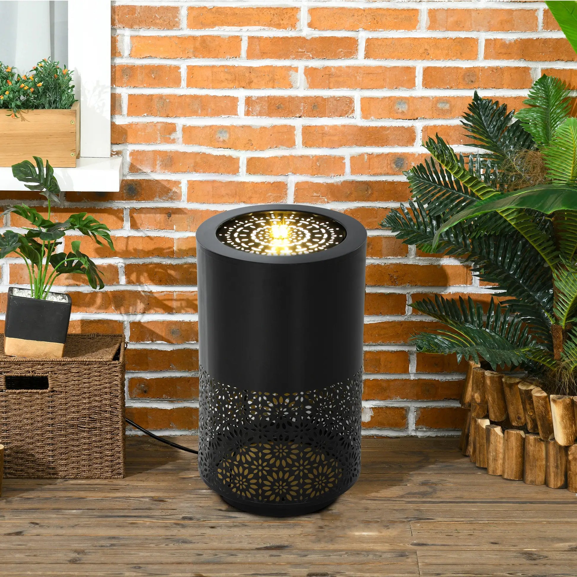 21" Tall Garden Waterfall Fountain, LED Lights, Adjustable Flow, Black Water Fountains at Gallery Canada