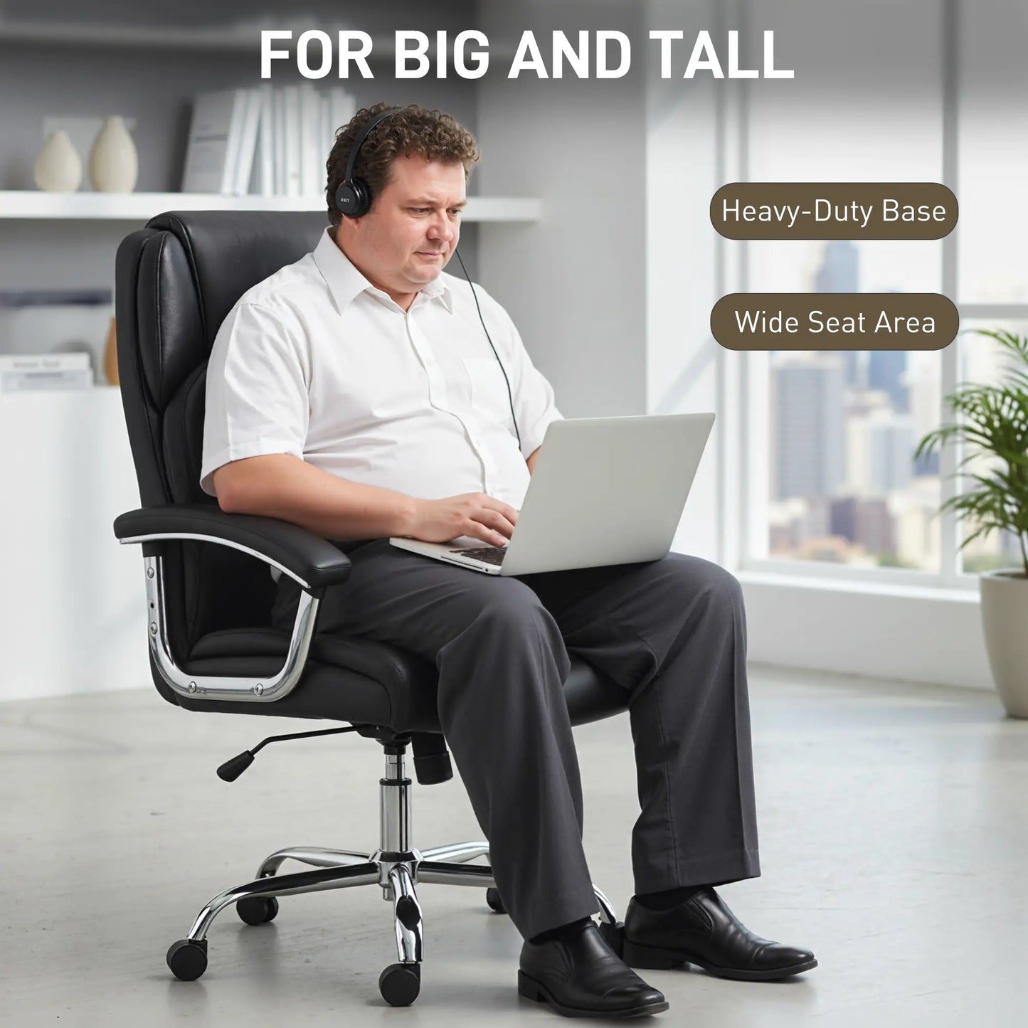 Big and Tall Office Chair 400 lbs, PU Leather, High Back, Black Executive & Manager Chairs at Gallery Canada