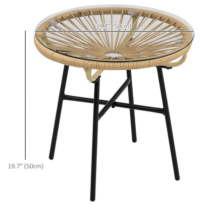 Round Rattan Side Table, Outdoor, PE Rattan, Tempered Glass Top, Beige Patio Side Tables at Gallery Canada