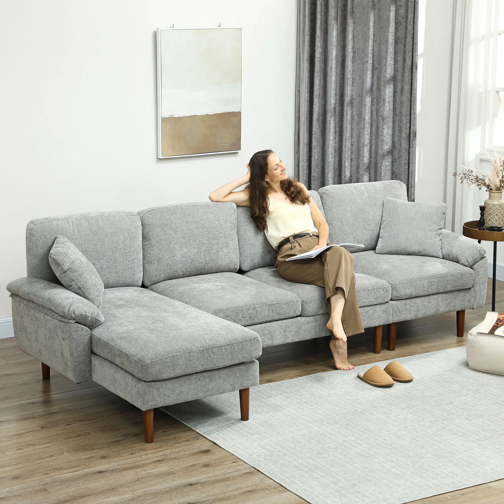 L-Shape Sofa, Modern Sectional Couch with Chaise Lounge, Grey 3-Seater Sofas at Gallery Canada