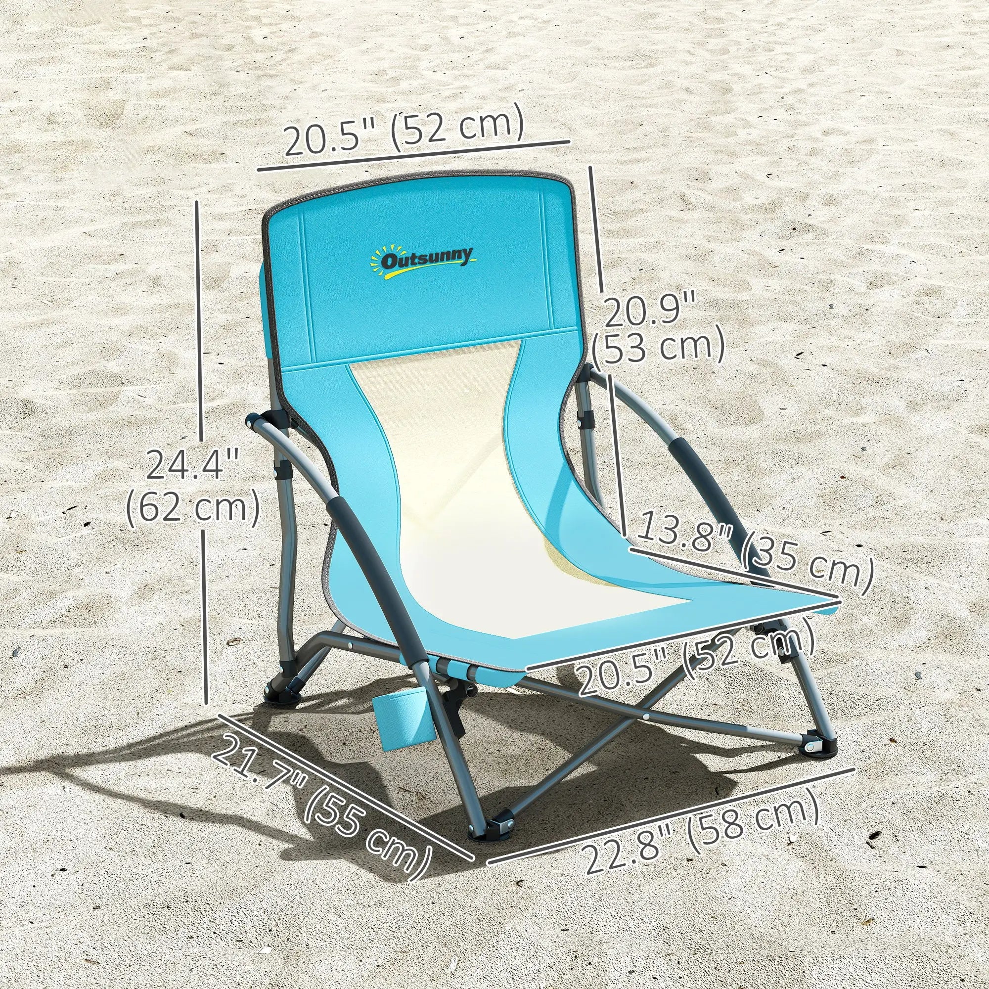 Folding Beach Chairs, Mesh Back, Carry Bag, Cup Holder, 22.8