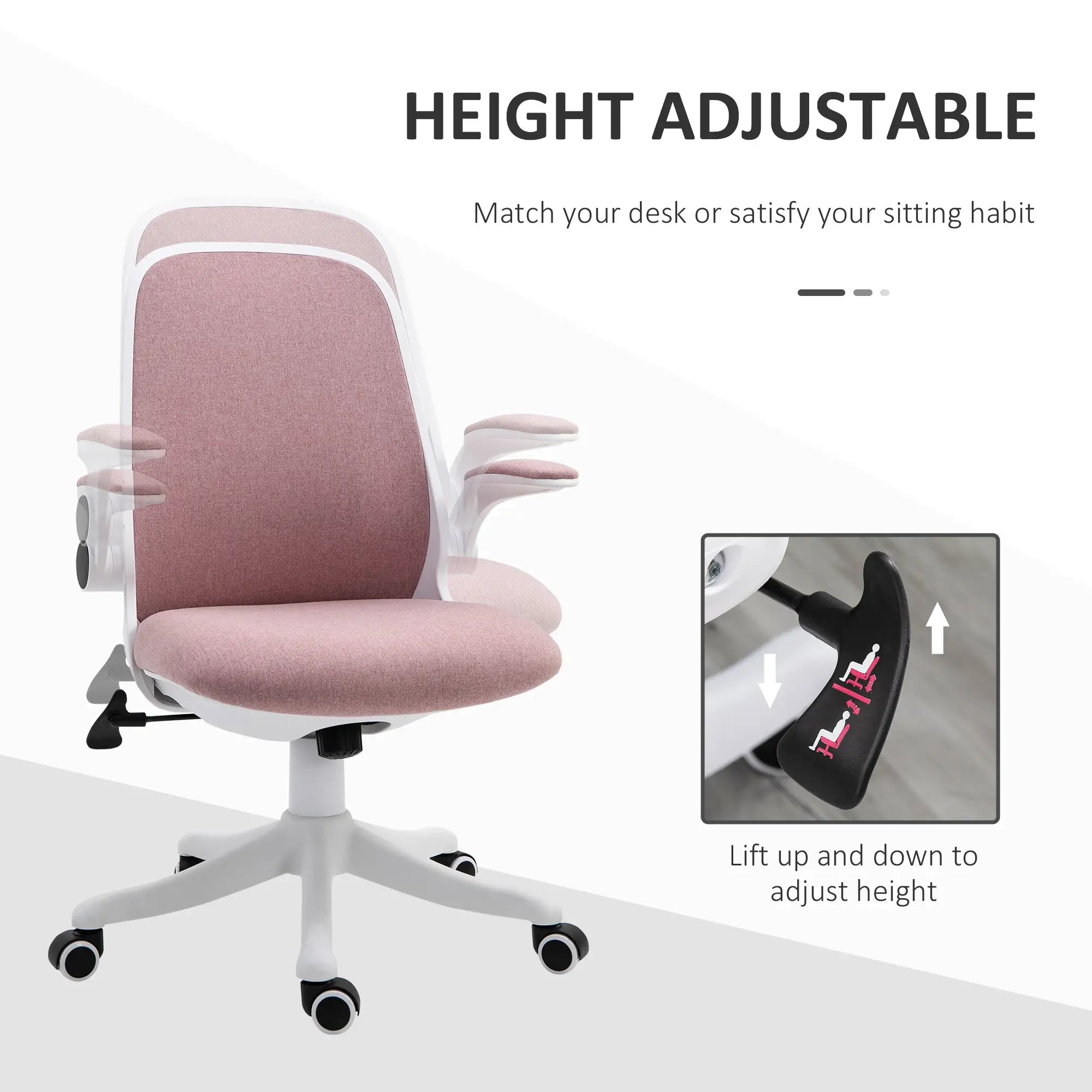 360° Swivel Office Chair, Breathable Fabric, Flip-Up Arms, Adjustable Height, Pink Task Chairs at Gallery Canada