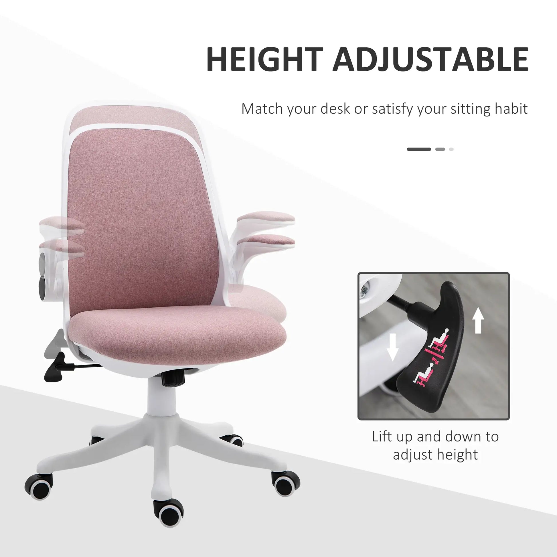360° Swivel Office Chair, Breathable Fabric, Flip-Up Arms, Adjustable Height, Pink Task Chairs at Gallery Canada