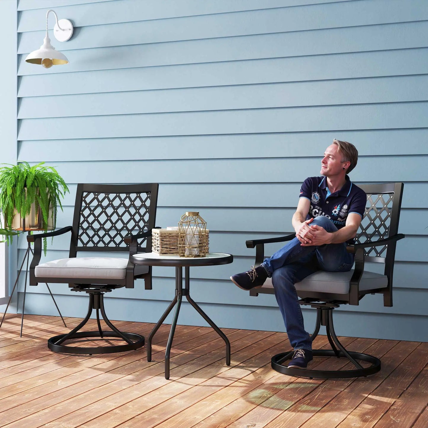 Metal Swivel Rocker Chairs Set of 2, with Cushion, Armrests, for Patio, Garden Bistro Sets at Gallery Canada