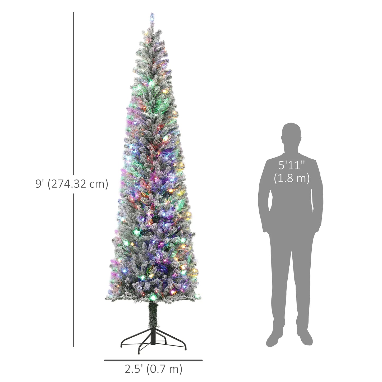 9ft Prelit Pencil Christmas Tree, Flocked, 895 Tips, Dual Color LEDs Pre Lit Christmas Trees at Gallery Canada