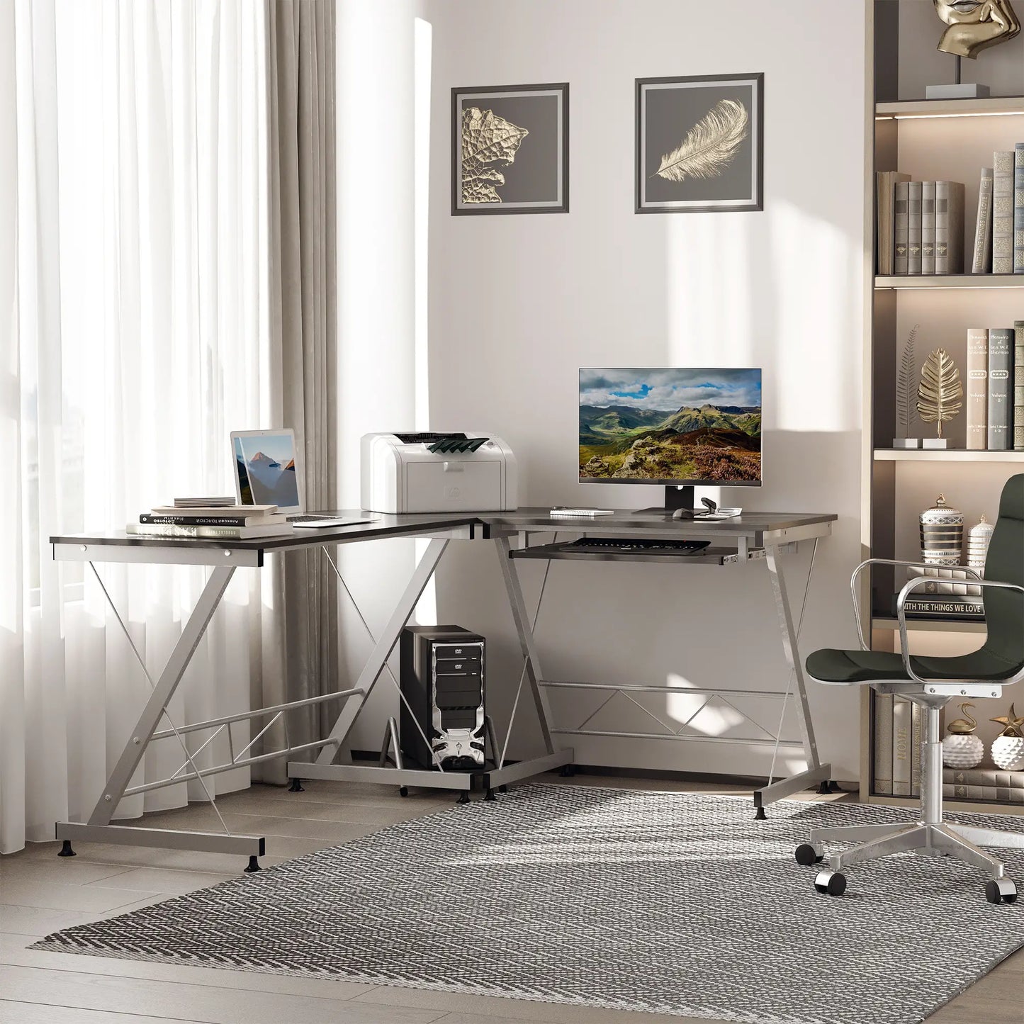 L-Shaped Computer Desk, Corner Table with Keyboard Tray, Home Office Computer Desks at Gallery Canada