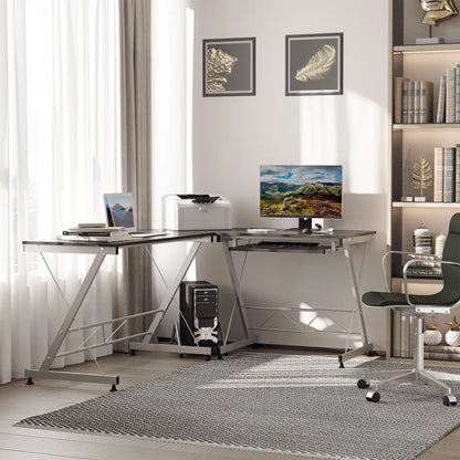 L-Shaped Computer Desk, Corner Table with Keyboard Tray, Home Office Computer Desks at Gallery Canada