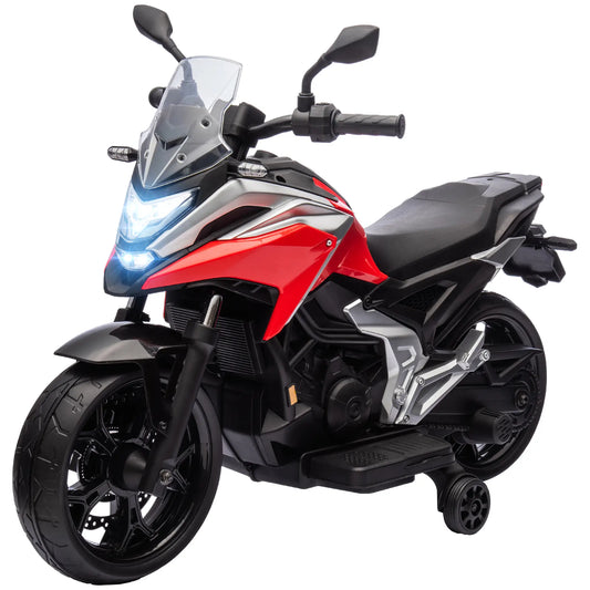 12V Ride on Motorbike for Kids, with Headlights Music Training Wheels, Red Electric Motorcycles Red at Gallery Canada