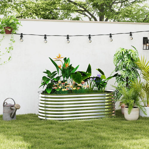 5 x 2.5 x 2ft Galvanized Raised Garden Bed, Oval Planter Box, Silver