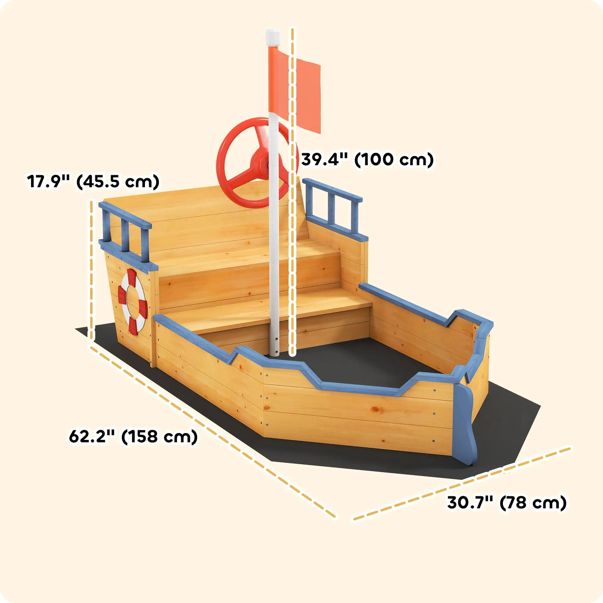 Kids Wooden Pirate Ship Sandbox, Outdoor Playset w/ Bench Seat, 3-6 Years Sandboxes & Accessories at Gallery Canada