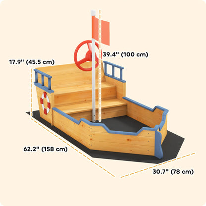 Kids Wooden Pirate Ship Sandbox, Outdoor Playset w/ Bench Seat, 3-6 Years Sandboxes & Accessories at Gallery Canada