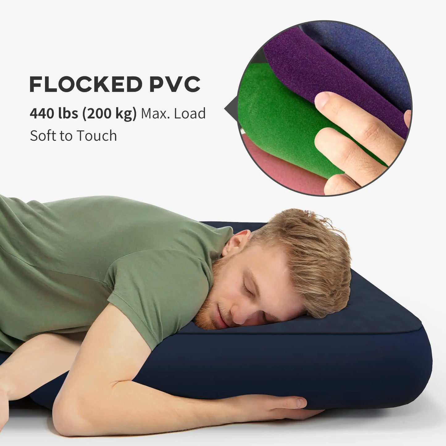 Queen Air Mattress, Inflatable Bed with Flocked Surface, Dark Blue Camping Cots at Gallery Canada