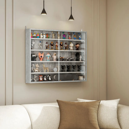 5-Tier Glass Display Cabinet, 2 Doors, 4 Adjustable Shelves, Grey Display Bookshelves at Gallery Canada
