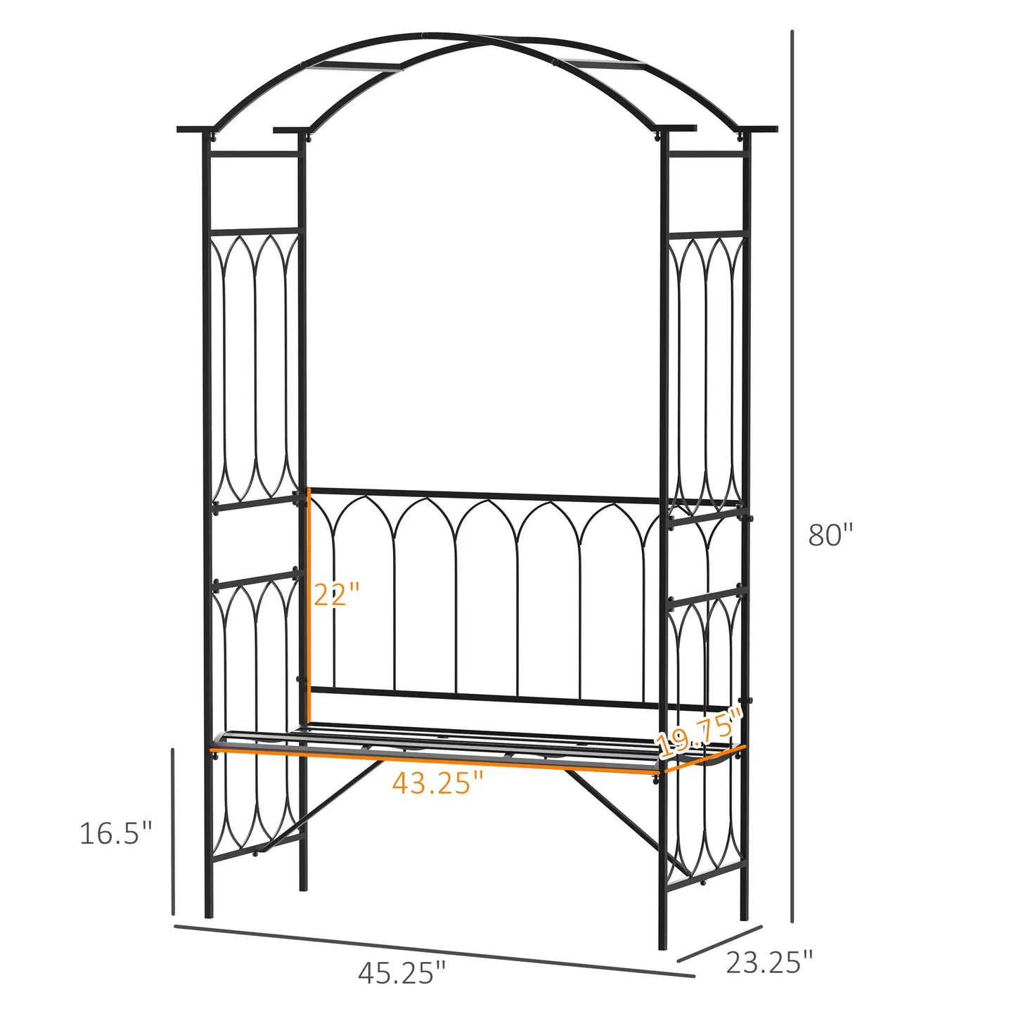 80" Tall Fairy Garden Arbor Arch, Metal Outdoor Bench Trellis, Black Garden Arches at Gallery Canada