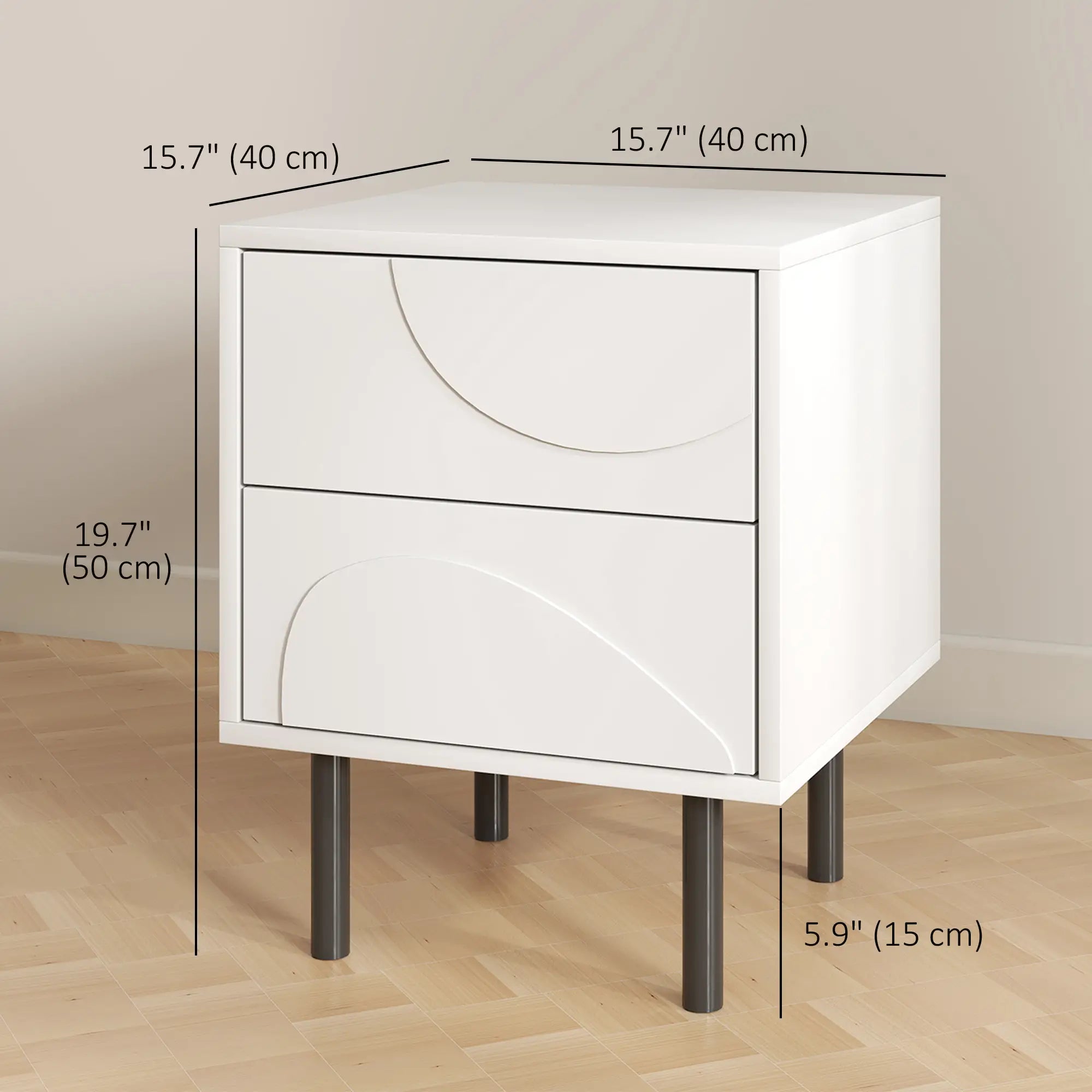 Modern Nightstand Set of 2, Push-to-Open Drawers, Steel Legs, White Bedside Tables at Gallery Canada