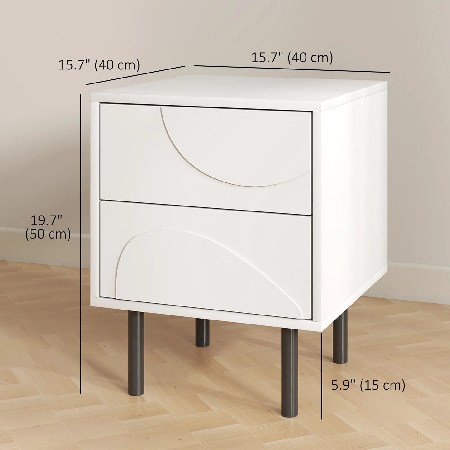 Modern Nightstand Set of 2, Push-to-Open Drawers, Steel Legs, White Bedside Tables at Gallery Canada