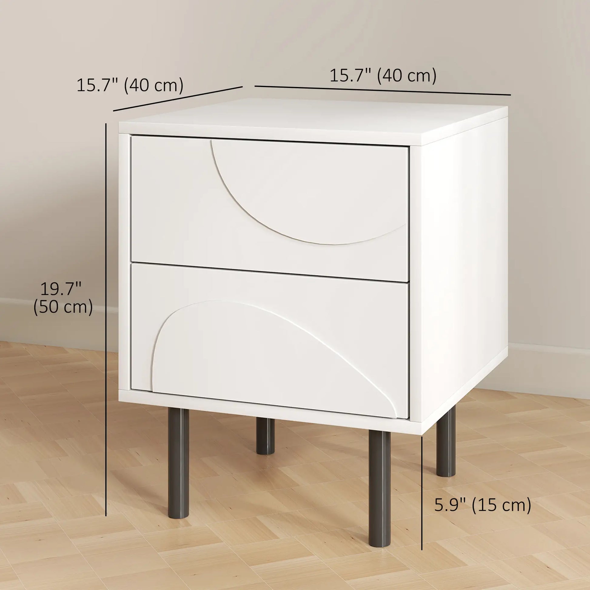 Modern Nightstand Set of 2, Push-to-Open Drawers, Steel Legs, White Bedside Tables at Gallery Canada