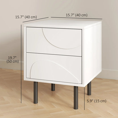 Modern Nightstand Set of 2, Push-to-Open Drawers, Steel Legs, White Bedside Tables at Gallery Canada