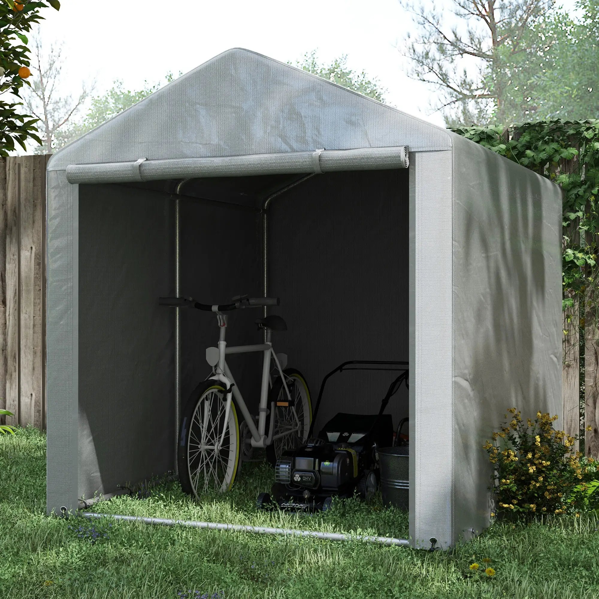 Portable Bicycle Shed, Galvanized Steel Frame, Large Door, Waterproof, Light Grey Sheds at Gallery Canada