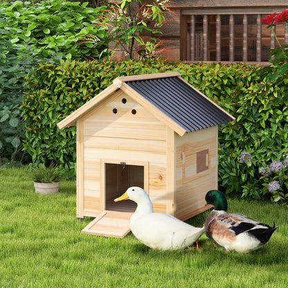 Poulailler en Bois pour Canards avec Toit Ouvrable, Double Portes, Bois Naturel