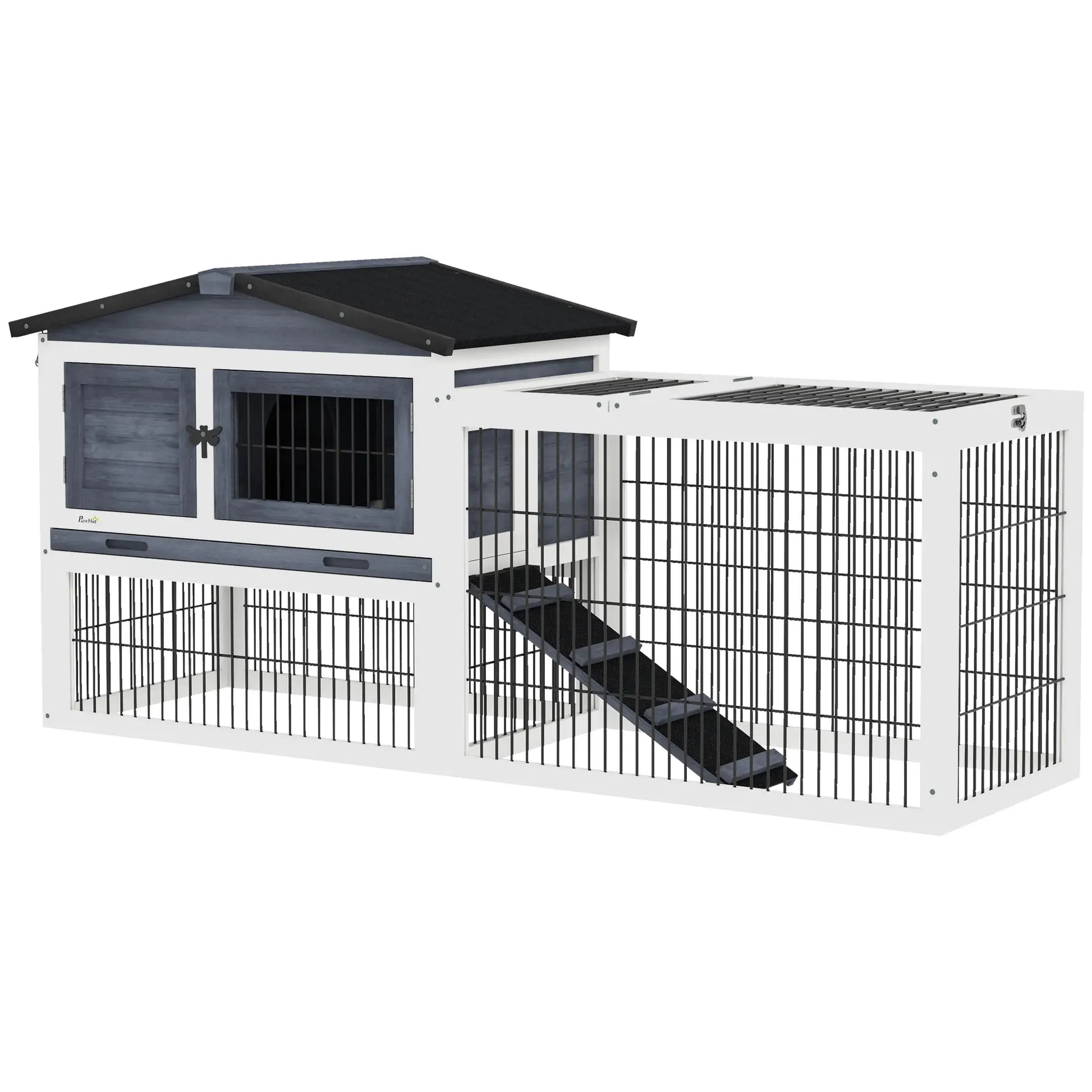Wood Rabbit Hutch With Ramp, Openable Roof, Pull Out Tray, Dark Grey Rabbit Hutch at Gallery Canada