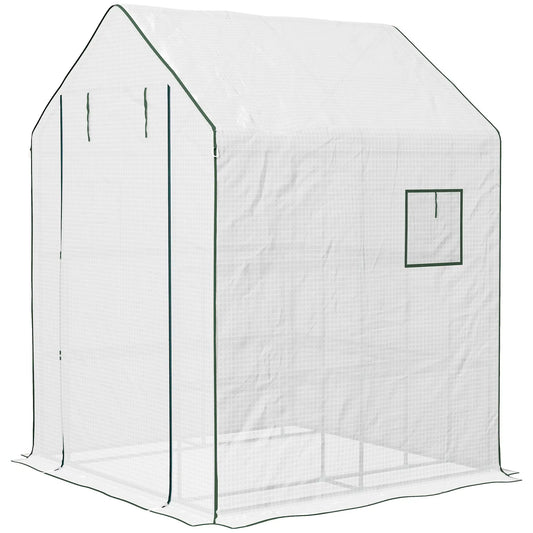 Portable Walk-In Greenhouse, 4.6' x 4.7', 2 Tier Shelves, White