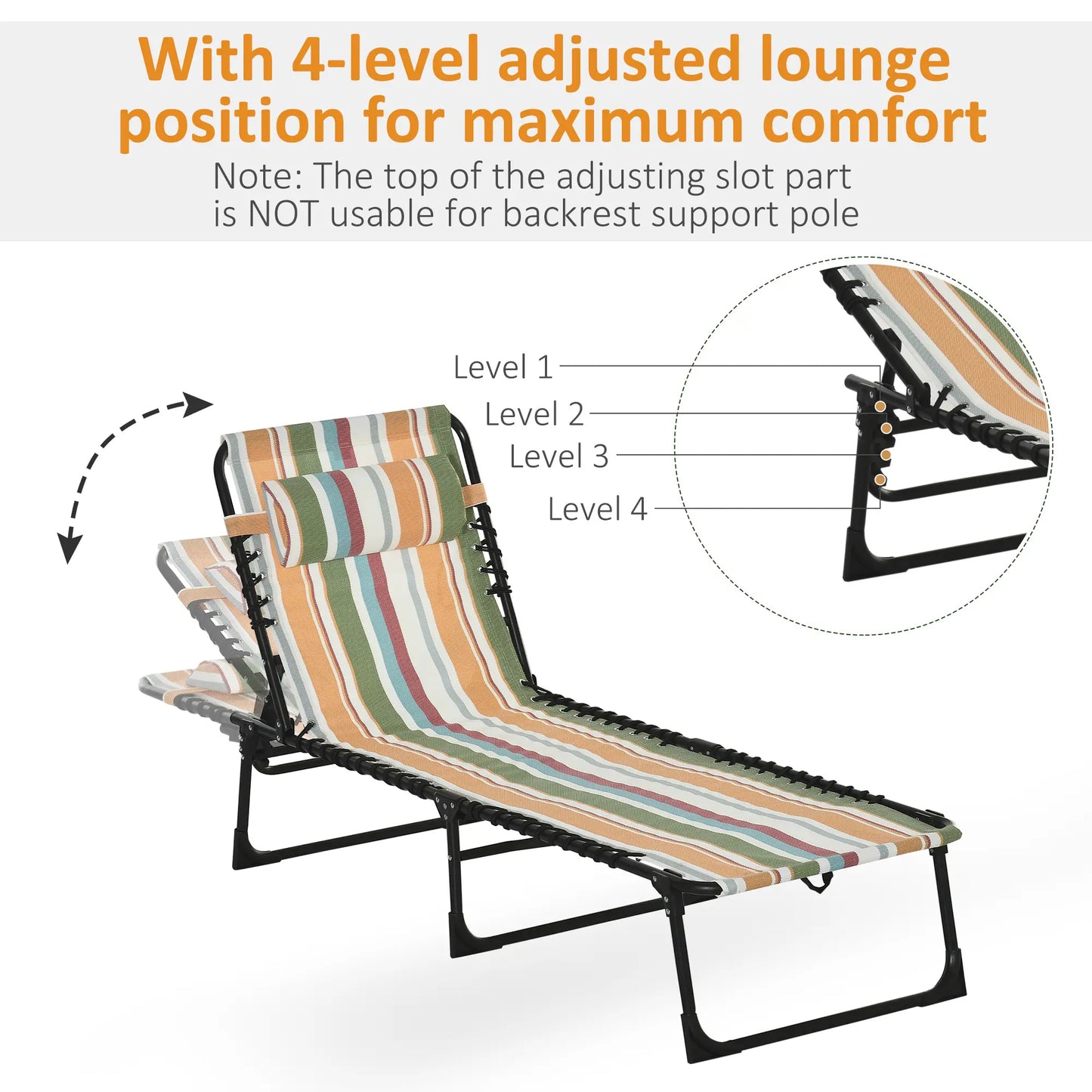 Outdoor Folding Lounge Chair, 4-Level Adjustable, Tanning Chair, Multicoloured Lounger Chairs at Gallery Canada