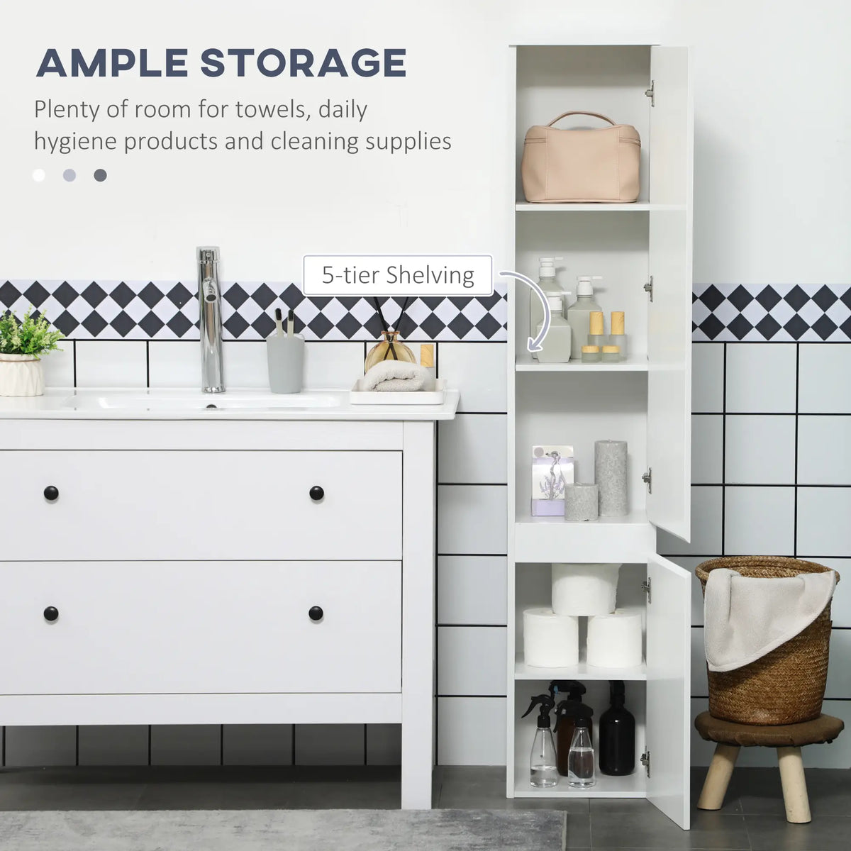 Tall Bathroom Cabinet, Adjustable Shelves, 11.8" x 11" x 6", White Bathroom Cabinets at Gallery Canada