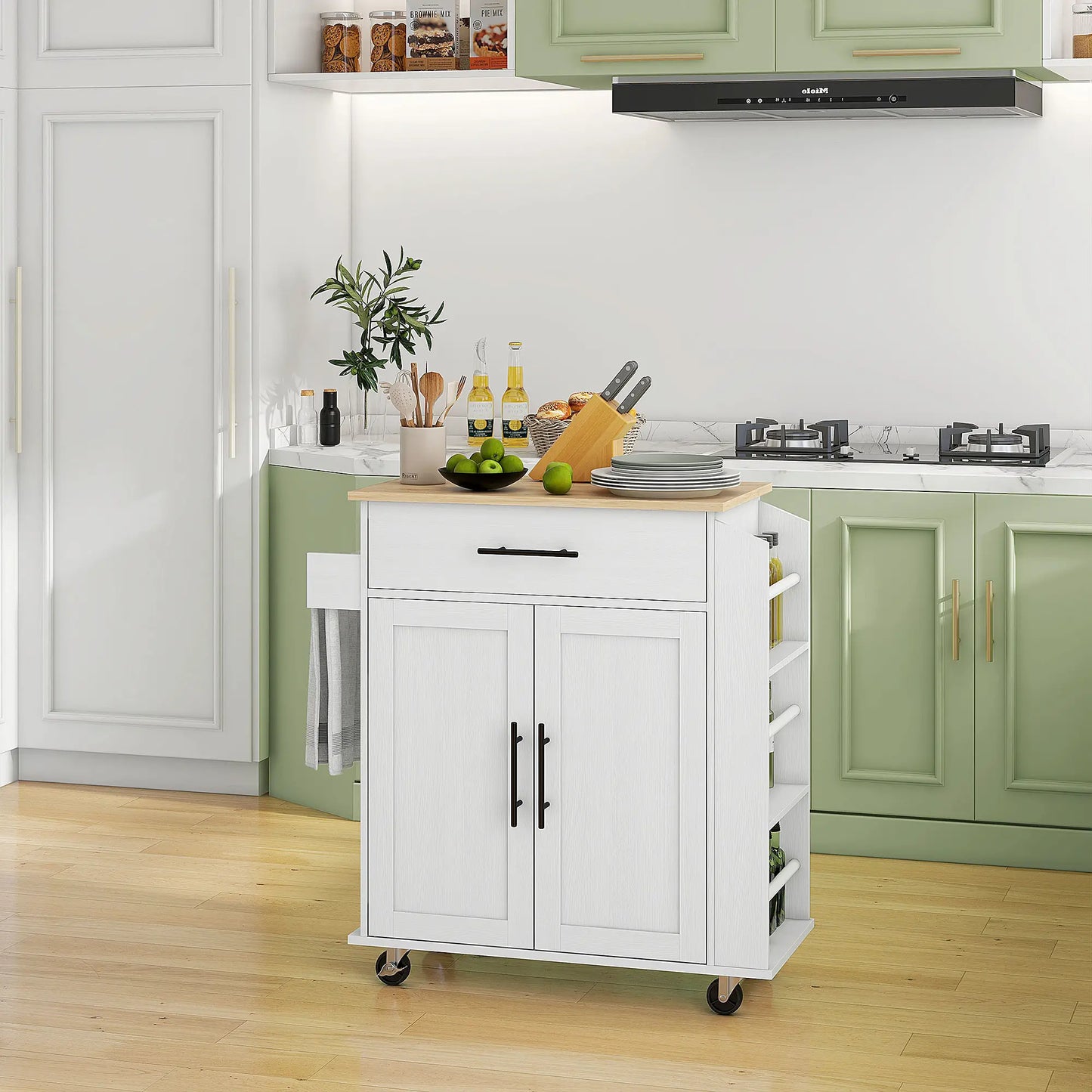 Rolling Kitchen Island with Wheels, Power Outlets, Drawer, Doors Kitchen Islands & Kitchen Carts at Gallery Canada