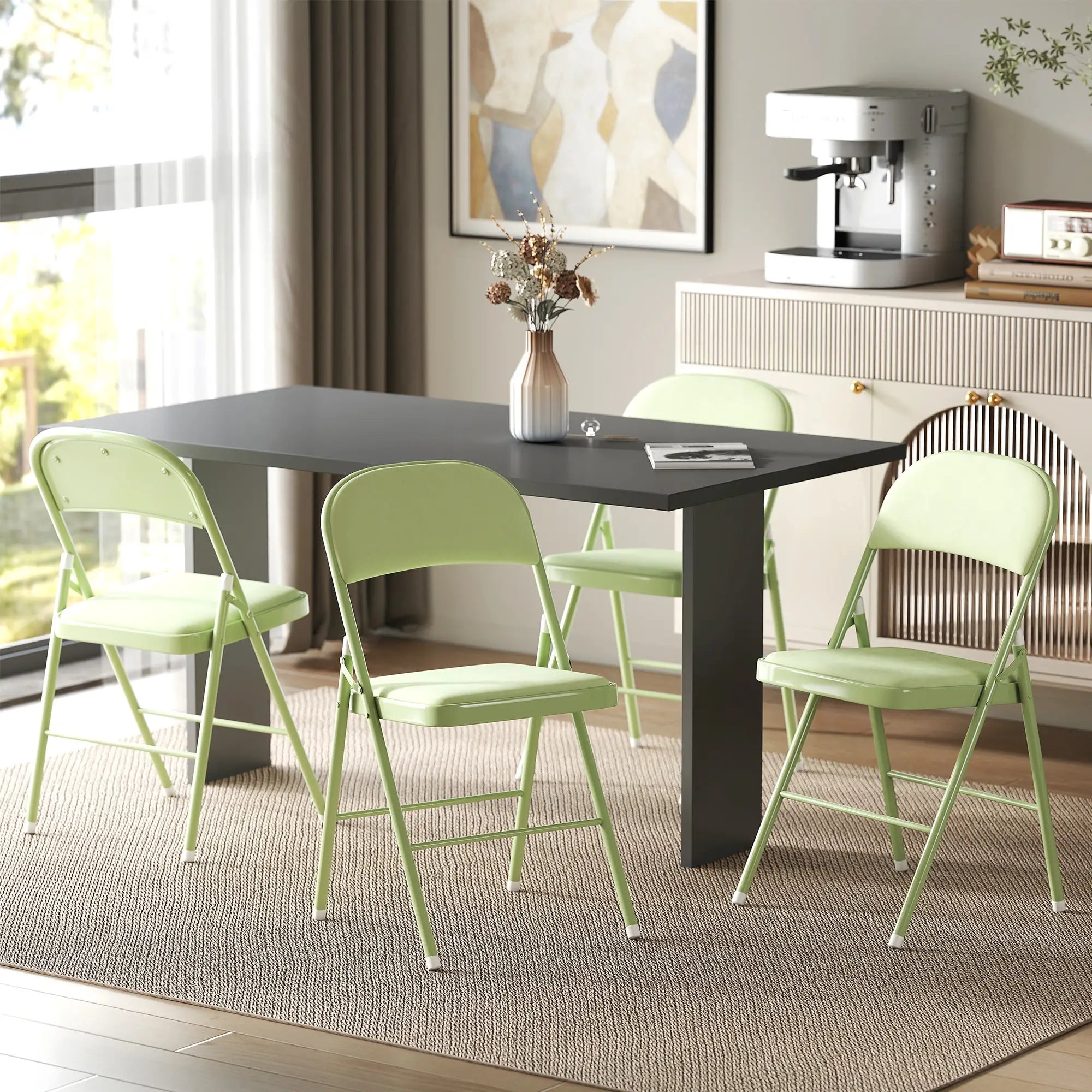4 Pack Folding Chairs, Padded Velvet Seats, Steel Frame, Green Patio Chairs at Gallery Canada