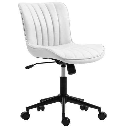 Armless Office Chair, 360° Swivel, Adjustable Height, Cream White