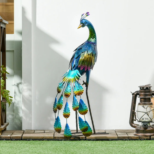 Peacock Garden Statue, 9.8" W x 11.4" D x 23.2" H, Steel Bird Ornament, Multi-Coloured Garden Decor Multi Colour at Gallery Canada