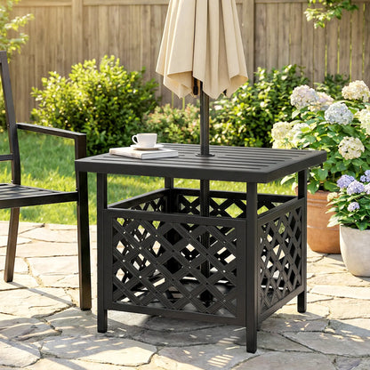 22" Outdoor Coffee Table, Metal Top, Slatted, Black Patio Side Tables at Gallery Canada