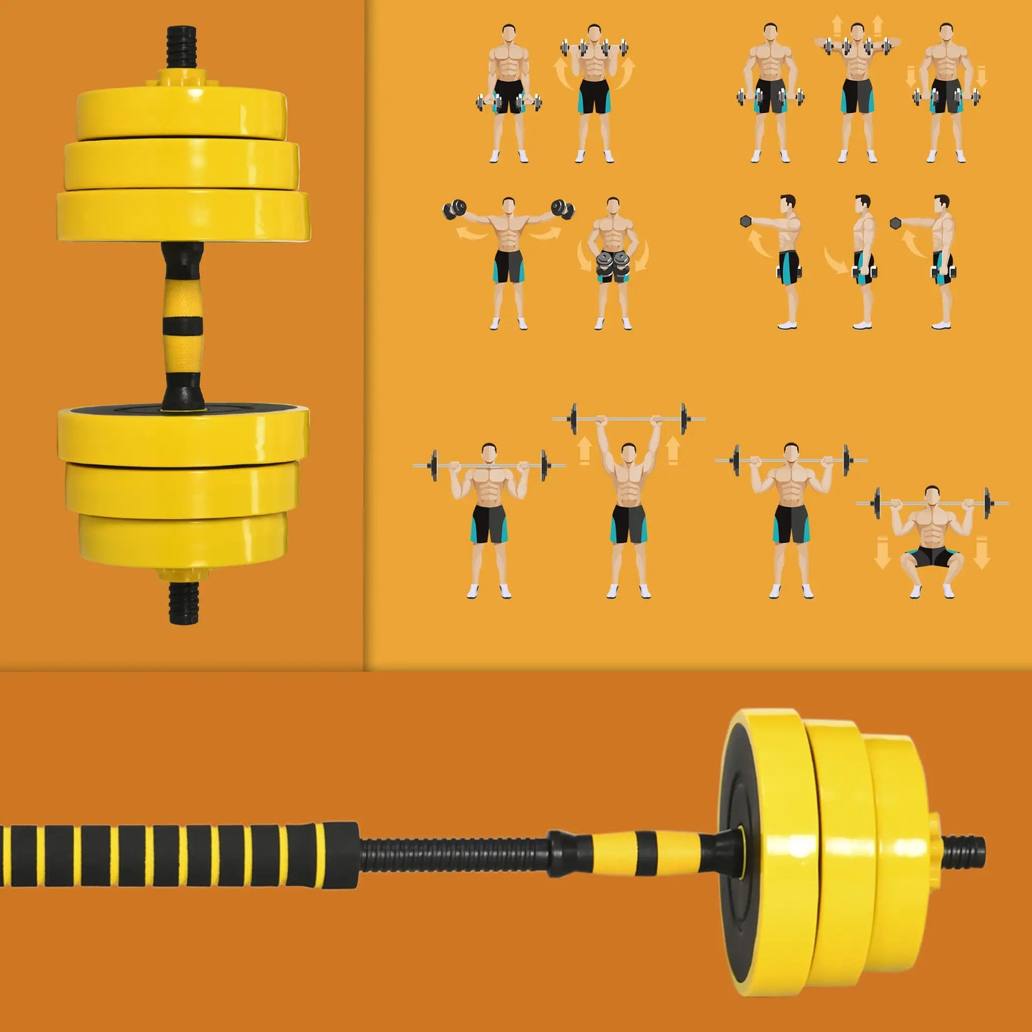 Adjustable Dumbbell Barbell Set 66lbs, Strength Training, Home Gym Dumbbells & Barbells at Gallery Canada